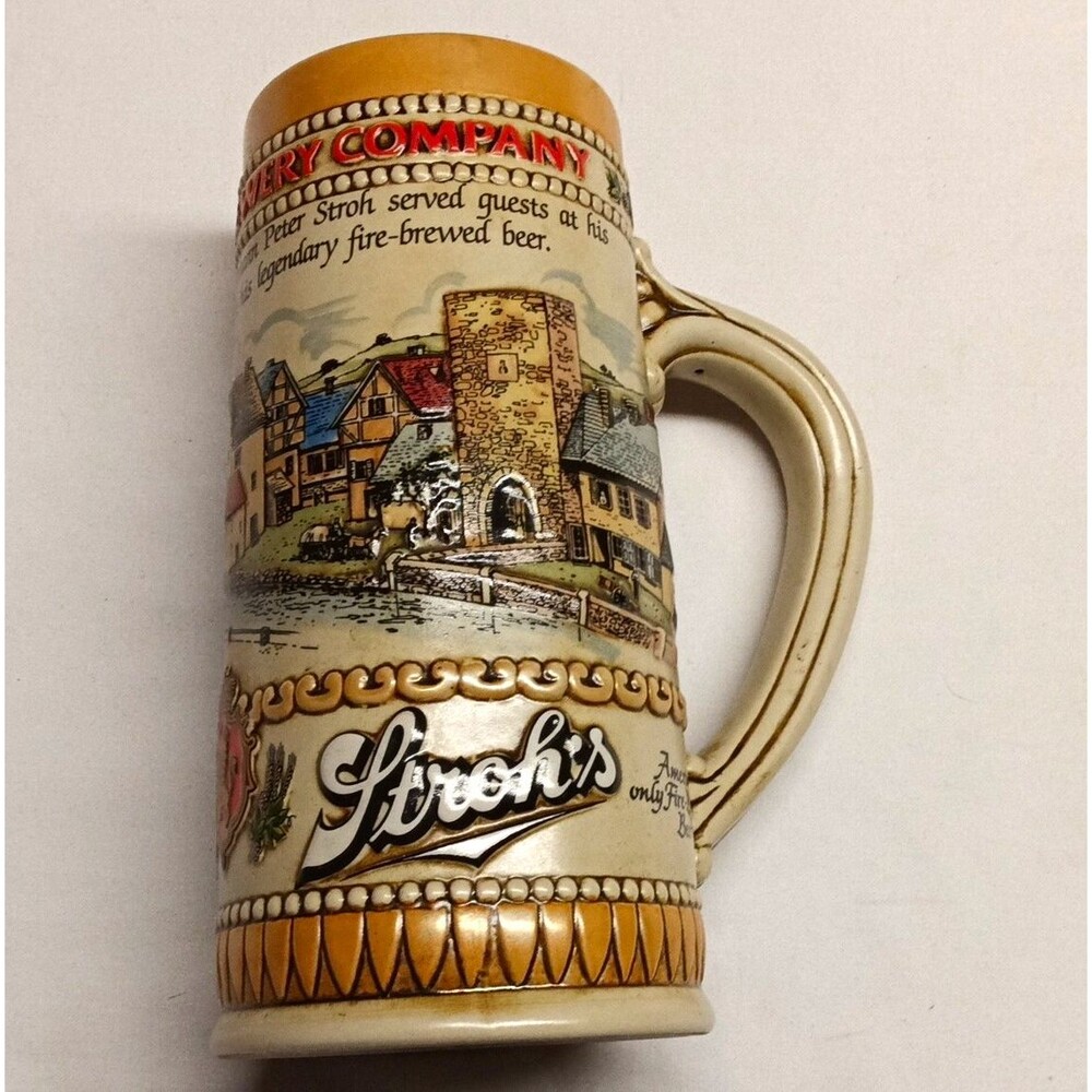 Stroh's The Stroh Brewery Co. Ceramic Beer Stein Mug, Ceramarte Brazil